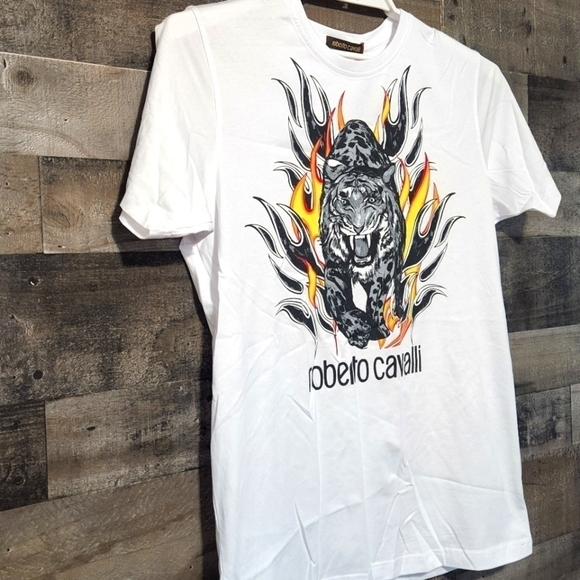 New Roberto Cavalli Tiger T-shirt Mens White XL - Picture 4 of 6